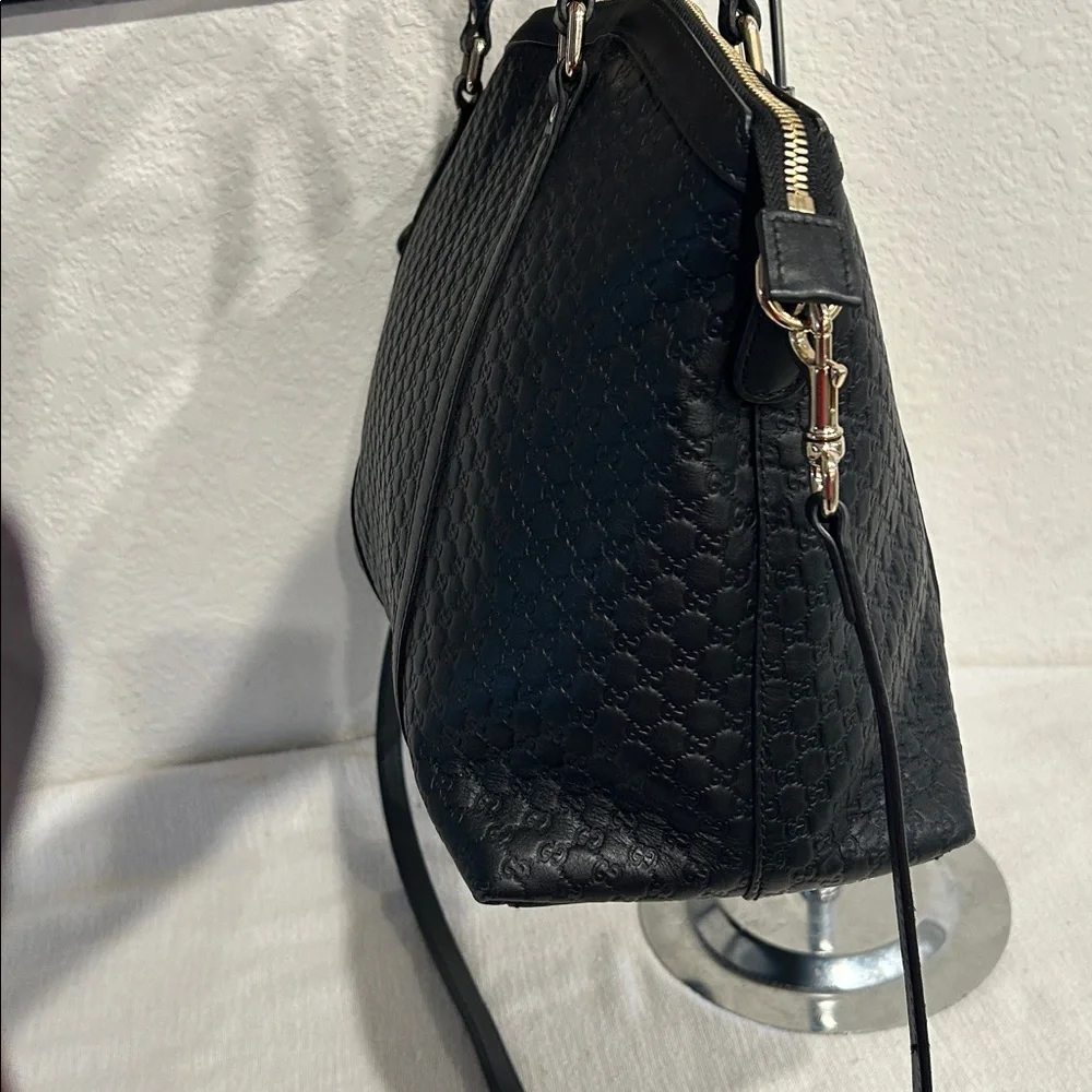 Gucci Microguccissima 2way Shoulder Tote Bag Black Leather Handbag +COA